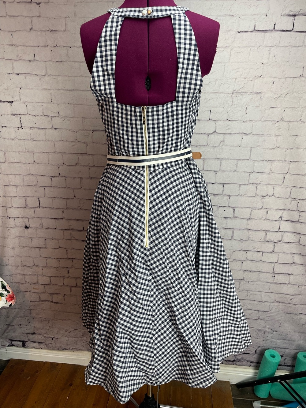 Eliza J size 8 navy gingham fit and flare dress - Picture 3 of 5